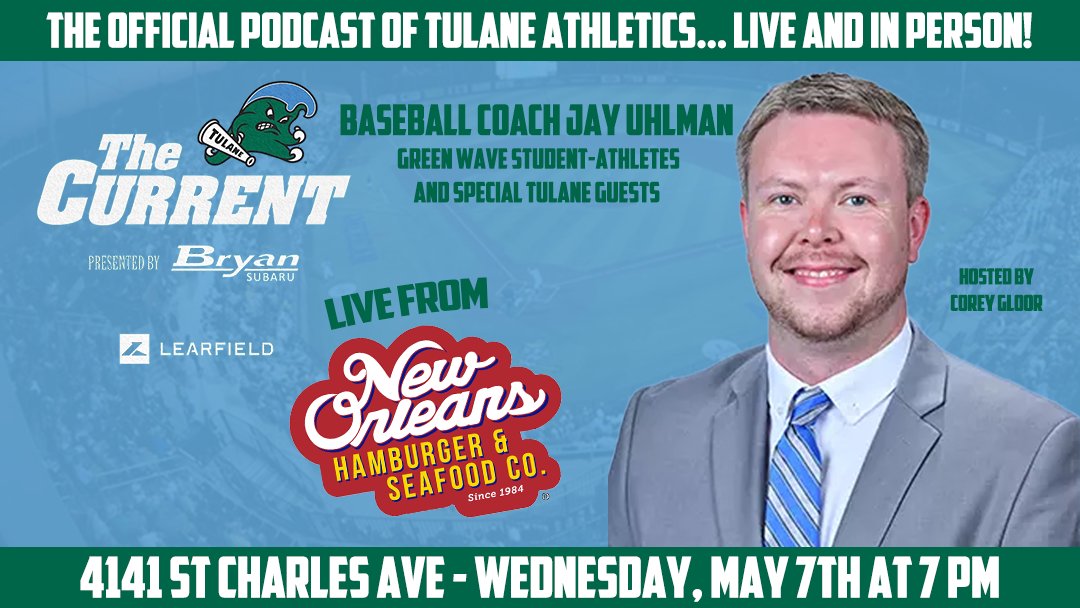 🚨TONIGHT🚨

One last time this season from New Orleans Hamburger &amp; Seafood Co. this season! It starts at 7 PM, don't miss it!

<a href="/CoreyGloor/">Corey Gloor</a> <a href="/GreenWaveBSB/">Tulane Baseball</a> <a href="/TulaneAthletics/">Tulane Green Wave</a>