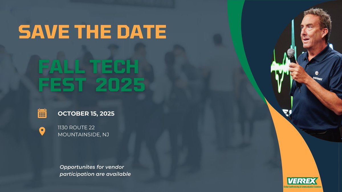 ☑️SAVE THE DATE for the Verrex Fall Tech Fest 2025! We love hosting this event and hope you will mark your calendars to join us for an unforgettable day of collaboration and networking! #VerrexFallTechFest25 #avtweeps #ProAV