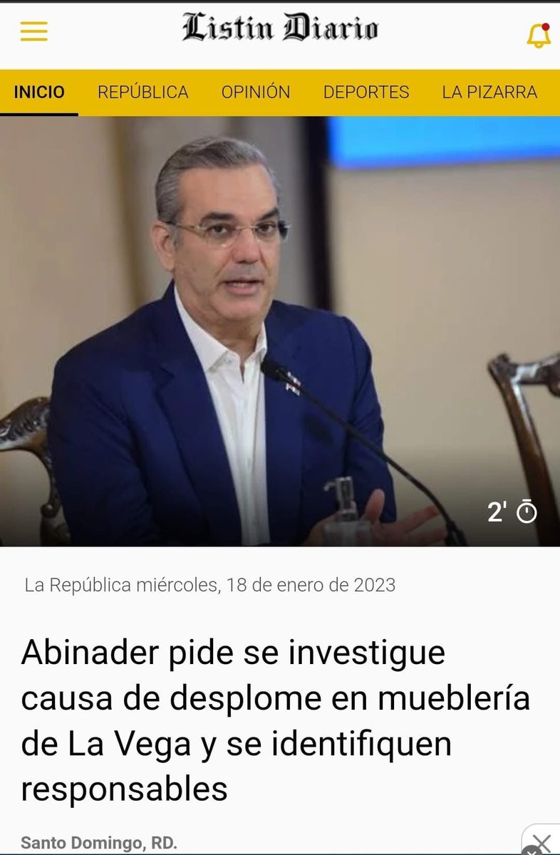Cosas de mi país 🇩🇴que no entiendo.

El 18 de enero de 2023 ocurrió un desplome en la mueblería R&amp;S Multimuebles en La Vega resultando muerta UNA persona y en menos de 5 horas el Presidente <a href="/luisabinader/">Luis Abinader</a> exigió “investigación para identificar responsabilidades”. Sin embargo, en