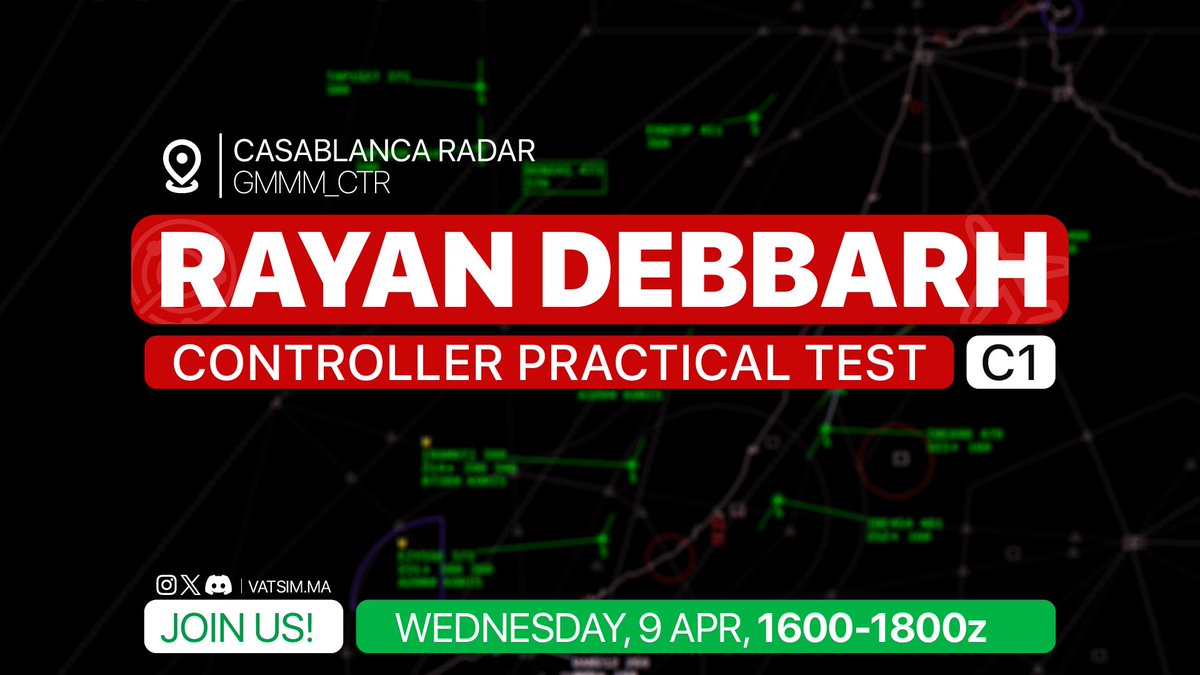 Salam #VATSIM 🙋‍♂️

Maghreb vACC’s FIRST C1 CPT starting in less then 1h 🤩

 Help Rayan D. as he takes control of Casablanca Radar 😎

IFR &amp; VFR both are welcome 🙌 So #BringTheNoise 🔥 

💫 Maghreb VACC, Virtually Real 💫
