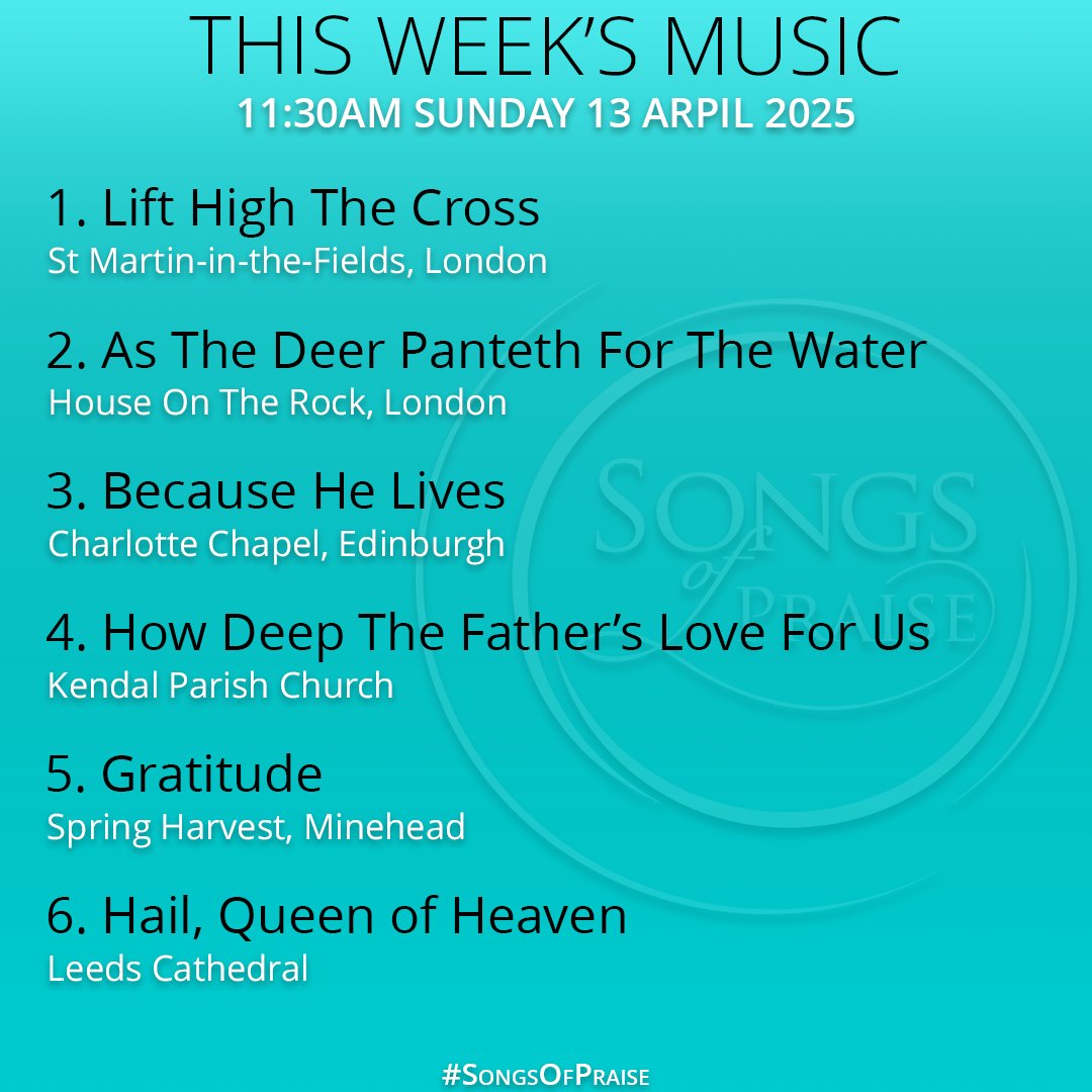 BBC Songs of Praise (@bbcsop) on Twitter photo We are singing early this week!
Please tune-in at the earlier time of 11:30am.
Remember every episode of Songs of Praise is available for a year on <a href="/BBCiPlayer/">BBC iPlayer</a>
#SongsOfPraise / Women of the Easter Story / Sunday 11:30am <a href="/BBCOne/">BBC One</a> & <a href="/BBCiPlayer/">BBC iPlayer</a>
bbc.in/3KACBA2 We are singing early this week!
Please tune-in at the earlier time of 11:30am.
Remember every episode of Songs of Praise is available for a year on <a href="/BBCiPlayer/">BBC iPlayer</a>
#SongsOfPraise / Women of the Easter Story / Sunday 11:30am <a href="/BBCOne/">BBC One</a> & <a href="/BBCiPlayer/">BBC iPlayer</a>
bbc.in/3KACBA2