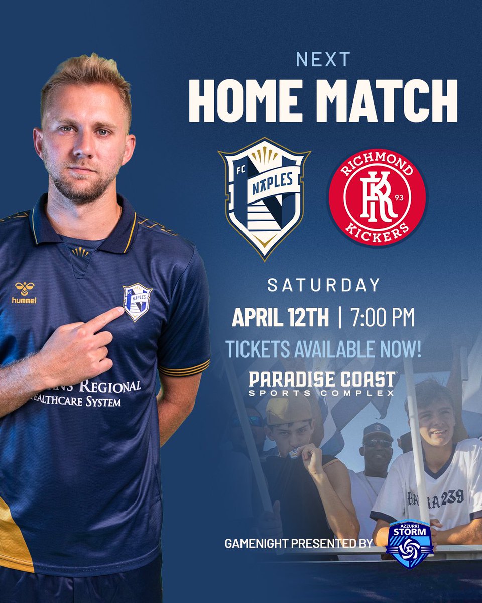 FC Naples (@fcnaples_) on Twitter photo 4 home matches, starting with Richmond! ⚡️
🆚 <a href="/richmondkickers/">Richmond Kickers 🦘</a> | 🗓 April 12th | ⏰ 7 PM | ⚽️ @azzurristormsoccer gamenight!
Let’s rally behind our undefeated home team! Get your tickets before they’re gone! bit.ly/3Ebjm2j
#FCNaples #NAPvRIC #USLLeagueOne 4 home matches, starting with Richmond! ⚡️
🆚 <a href="/richmondkickers/">Richmond Kickers 🦘</a> | 🗓 April 12th | ⏰ 7 PM | ⚽️ @azzurristormsoccer gamenight!
Let’s rally behind our undefeated home team! Get your tickets before they’re gone! bit.ly/3Ebjm2j
#FCNaples #NAPvRIC #USLLeagueOne