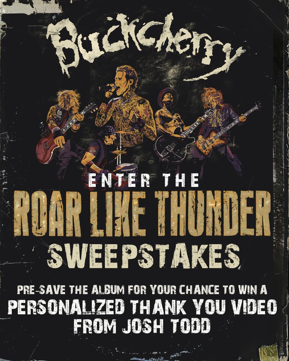 Earache Records ♠️ (@earacherecords) on Twitter photo Buckcherry fans!👋 Pre-save <a href="/Buckcherry/">Buckcherry</a>’s immense new album Roar Like Thunder at the link below for your chance to win a personalised thank you video from frontman Josh Todd!⚡️
Pre-save via this link now for your chance to win: roundhill.ffm.to/bc-roarlikethu… Buckcherry fans!👋 Pre-save <a href="/Buckcherry/">Buckcherry</a>’s immense new album Roar Like Thunder at the link below for your chance to win a personalised thank you video from frontman Josh Todd!⚡️
Pre-save via this link now for your chance to win: roundhill.ffm.to/bc-roarlikethu…