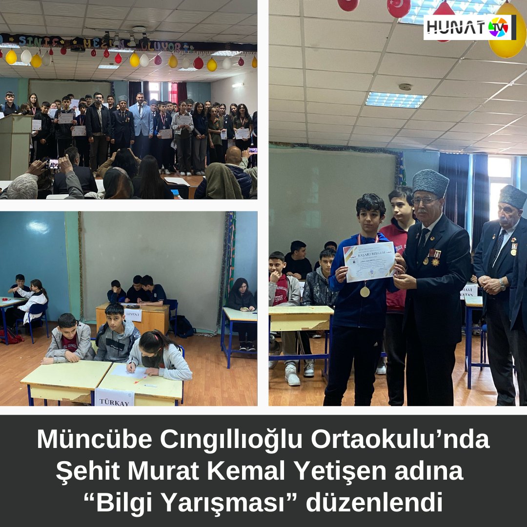 Müncübe Cıngıllıoğlu Ortaokulu’nun 40. Yıl Etkinlikleri kapsamında Şehit Piyade Komando Binbaşı Murat Kemal Yetişen Bilgi yarışması düzenlendi. 

Proje Sorumlusu Furkan Soyçopur “Aziz şehitlerimizin hatıralarını yaşatmak, milli meselelere duyarlılık kazandırmak amacıyla güzel bir