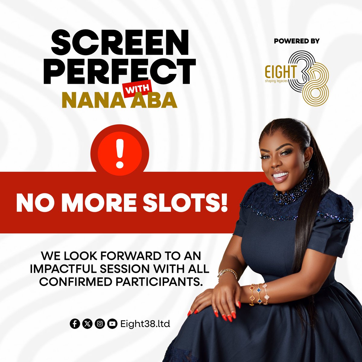 Eight38_ltd's tweet photo. We can’t wait to welcome all our registered participants for Screen Perfect with @thenanaaba on the 22nd April. 

#ScreenPerfect #NanaAba https://t.co/V3MVlAj2QQ