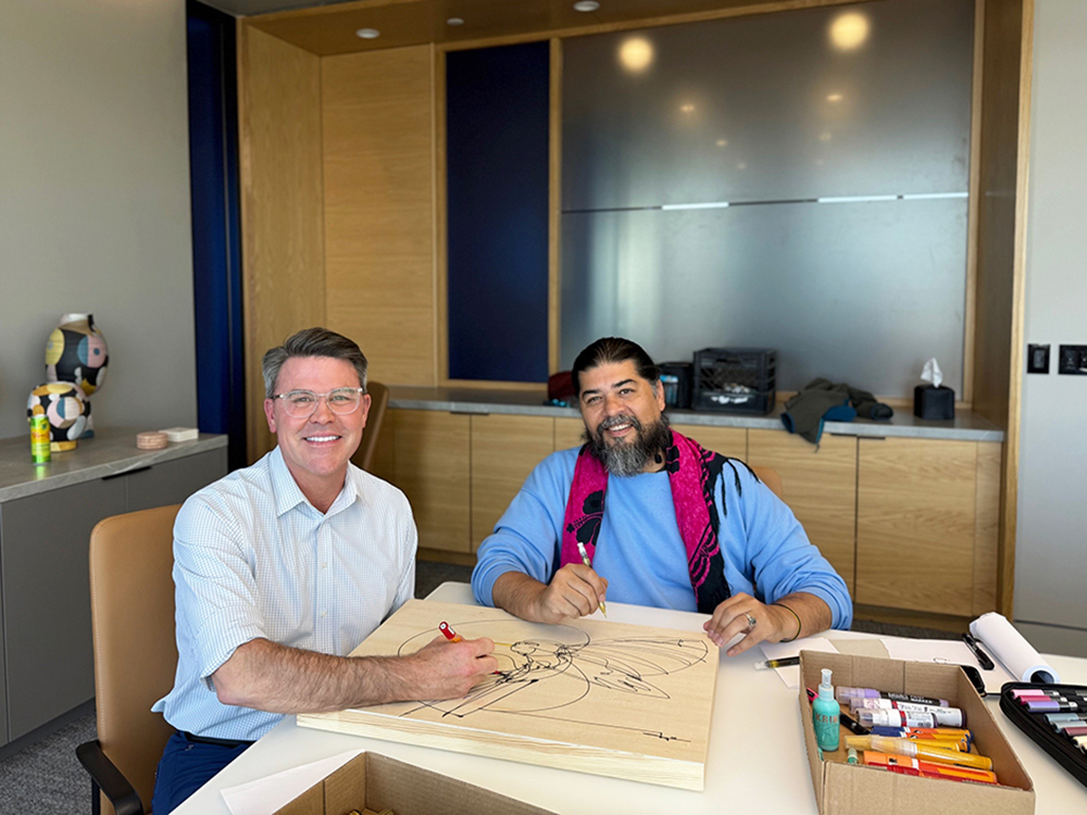 PhillipsMurrah's tweet photo. In a vibrant fusion of law &amp; art, @PhillipsMurrah's Jim Roth teams up w OKC artist DG Smalling to craft original art for the Pro-Am Gallery as part of the upcoming 59th annual Festival of the Arts. Celebrating the power of collaboration to produce inspiring art! @artscouncilokc https://t.co/wqnZzZfU50
