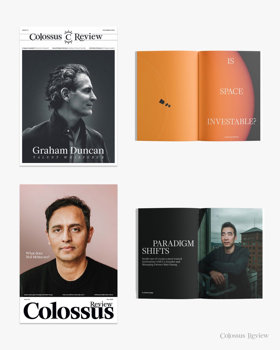 joincolossus's tweet image. Quarterly print publication delivered to your door.
Private audio feed with exclusive podcasts.
Early access to digital content before it goes public.
Subscribe now to @ColossusReview.
