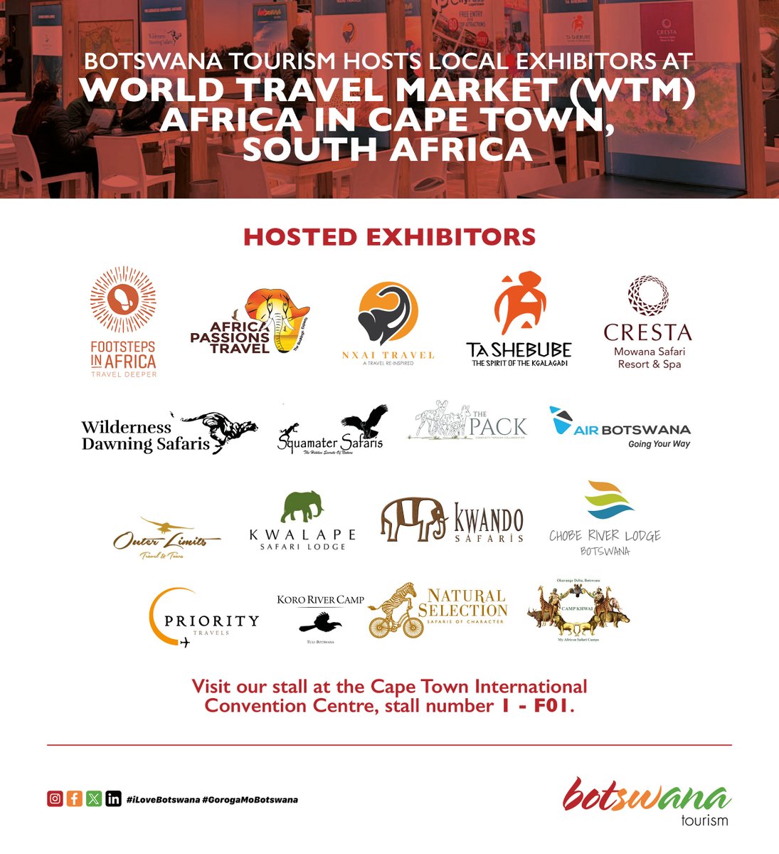Botswana Tourism (@botswanatourism) on Twitter photo ππππππππ πππππππ πππππ πππππ ππππππππππ ππ πππ ππ
ππππ
As part of our ongoing efforts to position Botswana as a premier tourism destination, BTO is currently hosting 17 local operators and agents at WTM Africa 2025.
If you're ππππππππ πππππππ πππππ πππππ ππππππππππ ππ πππ ππ
ππππ
As part of our ongoing efforts to position Botswana as a premier tourism destination, BTO is currently hosting 17 local operators and agents at WTM Africa 2025.
If you're