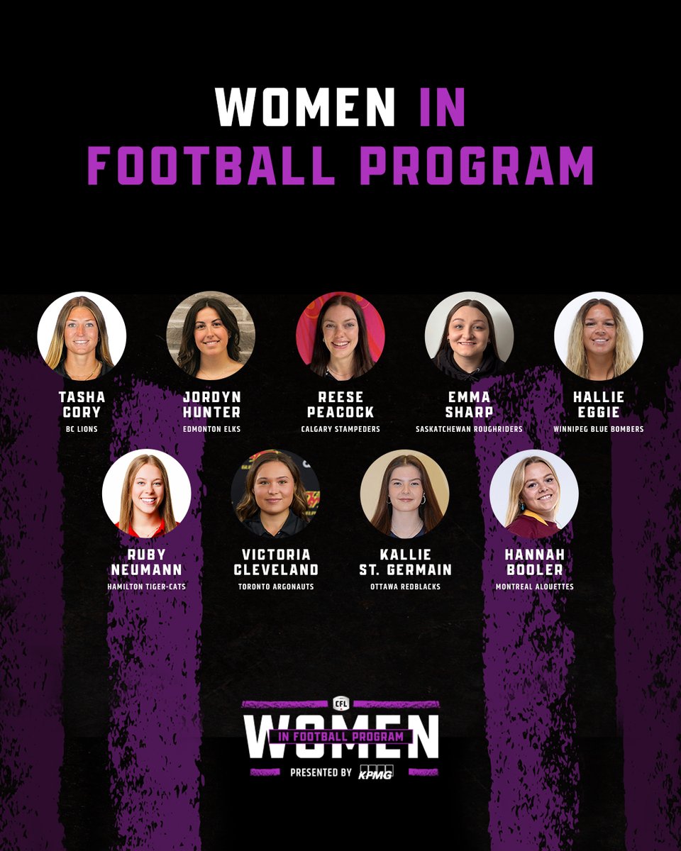 CFL (@cfl) on Twitter photo The CFL is proud to announce the 2025 Cohort for the Women in Football program presented by <a href="/KPMG_Canada/">KPMG Canada</a>!
Each year, the Women in Football Program presented by KPMG provides 9 women with an opportunity to contribute to the football operations department of the nine CFL clubs. The CFL is proud to announce the 2025 Cohort for the Women in Football program presented by <a href="/KPMG_Canada/">KPMG Canada</a>!
Each year, the Women in Football Program presented by KPMG provides 9 women with an opportunity to contribute to the football operations department of the nine CFL clubs.