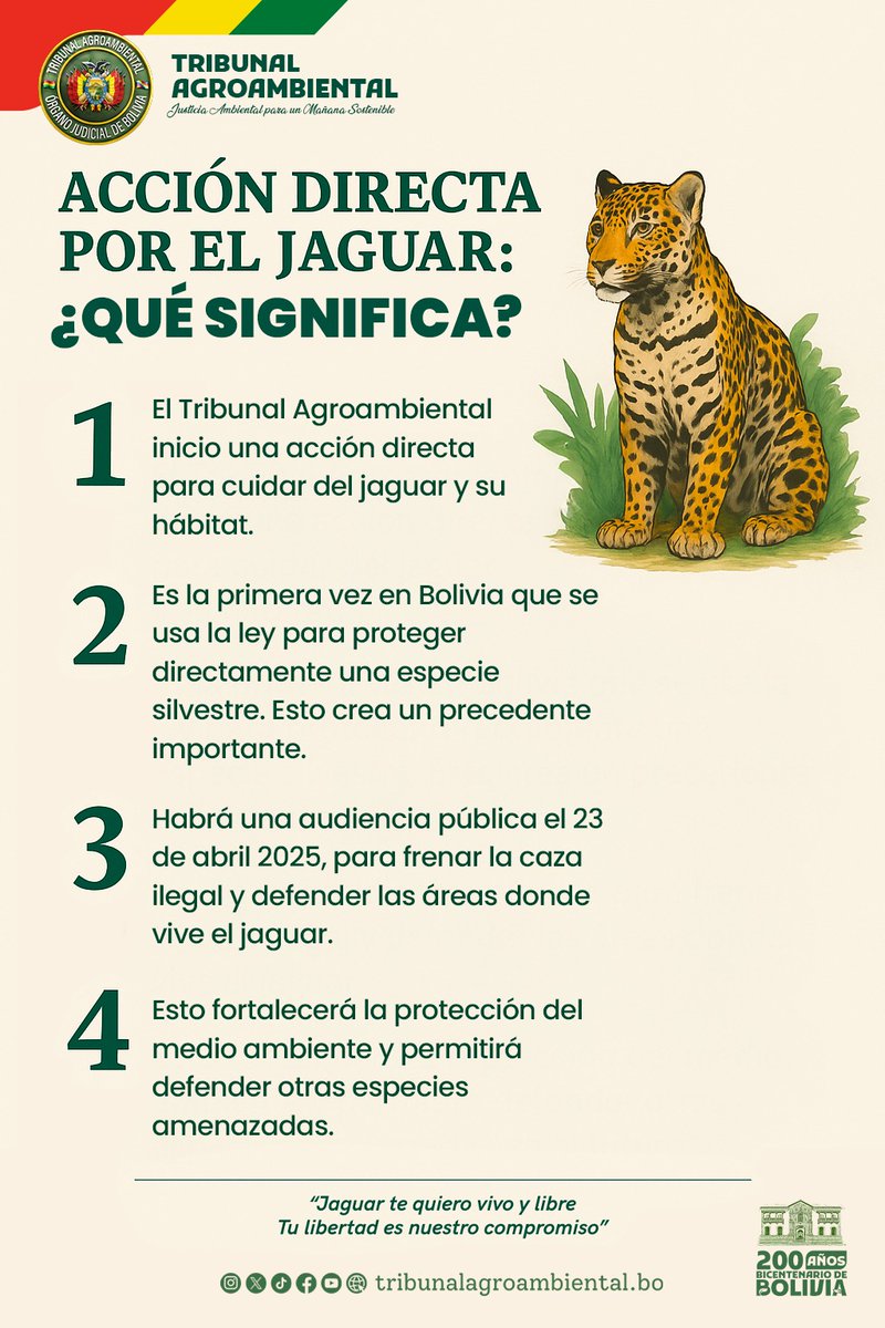 Audiencia pública en el Tribunal Agroambiental, el 23 de abril para la protección del jaguar y su hábitat
¡Infórmate y comparte!
#DíaDeLaBiodiversidad