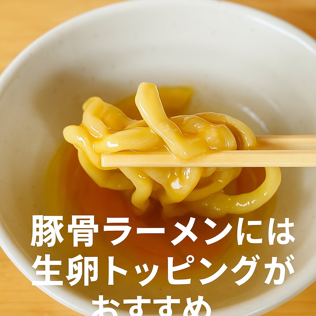 今日の一杯】 豚骨ラーメンに生卵。 これが本当に相性抜群なんです