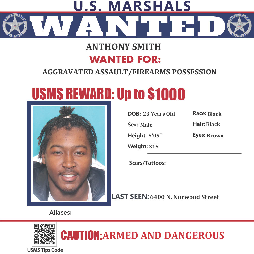 U.S. Marshals Service Philadelphia (@usms_philly) on Twitter photo Anthony Smith is wanted for the Apr 1st shooting at the Lonnie Young Rec Center where an 18-year-old male was shot multiple times. Smith was on bail for a Dec 2023 shooting in the 7300 block of Chelwynde Ave when the incident occurred. <a href="/USMS_Philly/">U.S. Marshals Service Philadelphia</a> now joins the search for Smith. Anthony Smith is wanted for the Apr 1st shooting at the Lonnie Young Rec Center where an 18-year-old male was shot multiple times. Smith was on bail for a Dec 2023 shooting in the 7300 block of Chelwynde Ave when the incident occurred. <a href="/USMS_Philly/">U.S. Marshals Service Philadelphia</a> now joins the search for Smith.