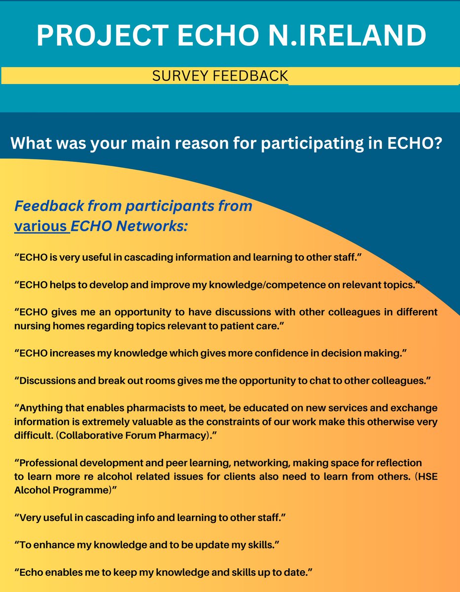 Project ECHO Northern Ireland (@niprojectecho) on Twitter photo Why ECHO? Some participant feedback:
<a href="/HSC_NI/">Health and Social Care Northern Ireland</a> <a href="/DrMaxWatson/">Max Watson</a> <a href="/hospiceuk/">Hospice UK</a> Why ECHO? Some participant feedback:
<a href="/HSC_NI/">Health and Social Care Northern Ireland</a> <a href="/DrMaxWatson/">Max Watson</a> <a href="/hospiceuk/">Hospice UK</a>