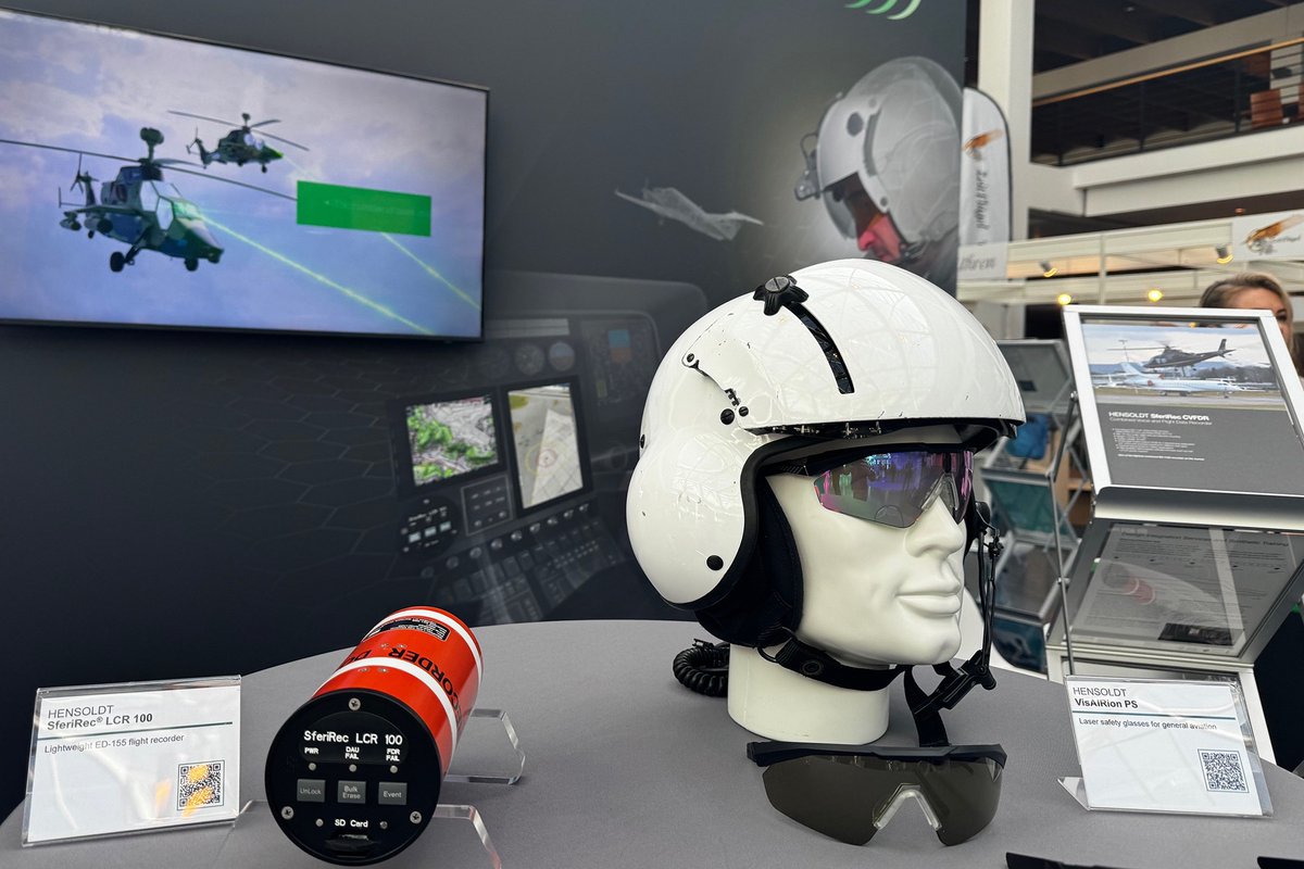 hensoldt's tweet photo. Greetings from #AeroFriedrichshafen at Lake Constance, where @HENSOLDT presents its #avionics portfolio as member of the local network #BodenseeAIRea. For 3 days, visitors learn more about products such as our laser safety glasses #VisAIRion or the #SferiRec crash recorders. https://t.co/llhqy2zi9B