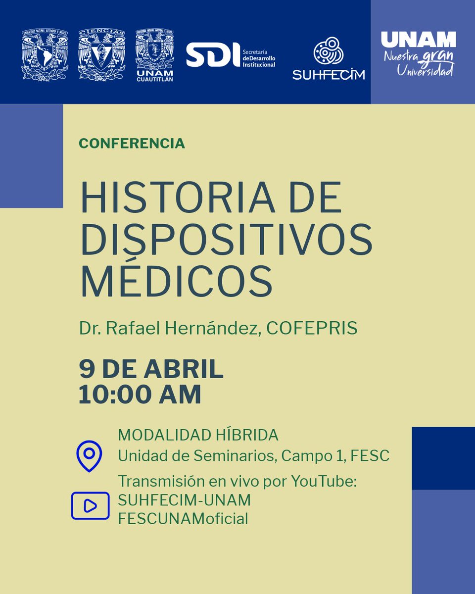 ¡ES HOY!
.
.
Acompáñanos a escuchar al Dr. Rafael Hernández platicar sobre la Historia de dispositivos médicos.
Comenzamos en punto de las 10:00 am
Transmisión en vivo por: youtube.com/c/suhfecimunam