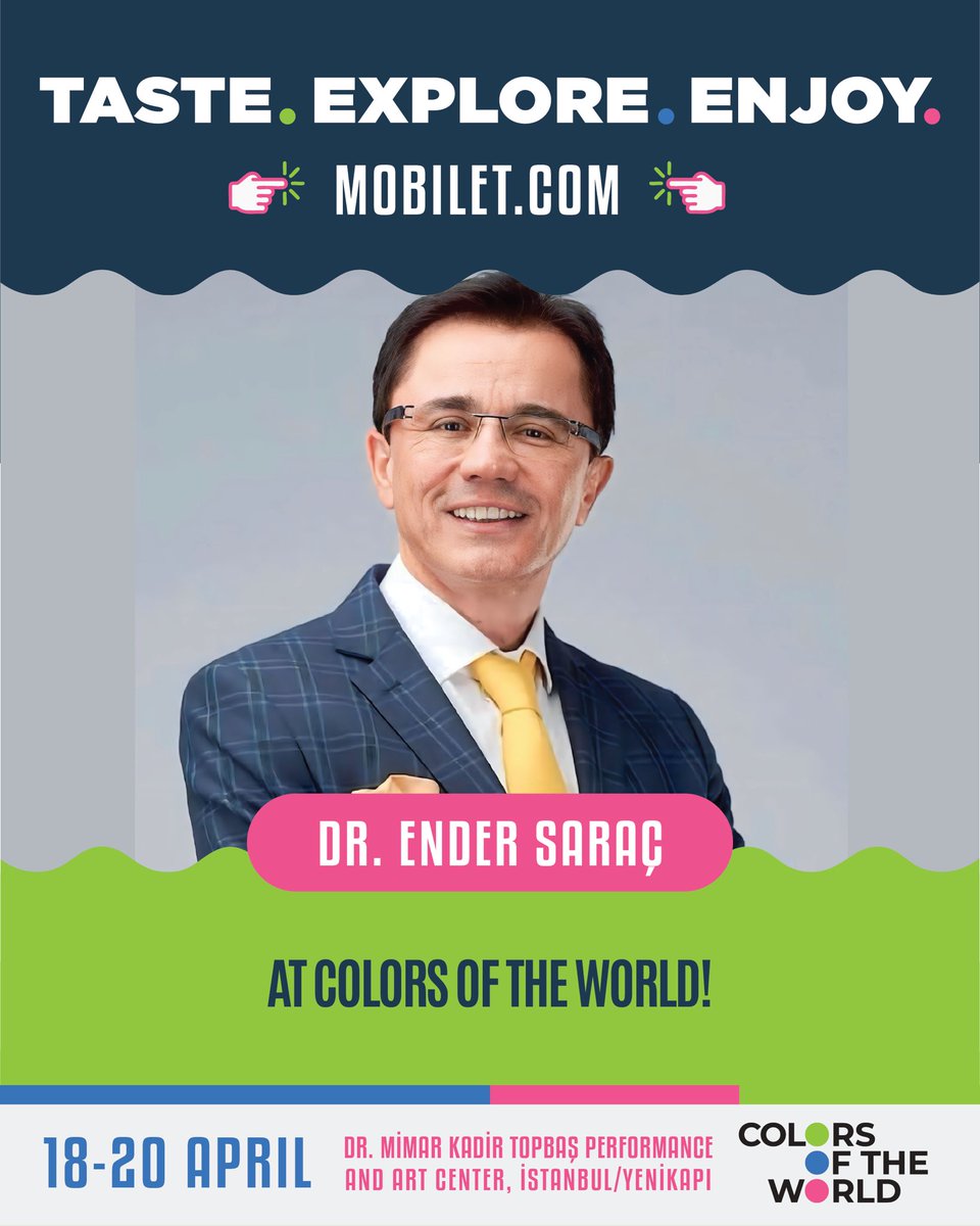 ✨ Dr. Ender Saraç, Colors of the World’de! 18-20 Nisan tarihleri arasında İstanbul Yenikapı’da gerçekleşecek bu büyük kültür ve turizm buluşmasında, sağlıklı yaşam ve bilinçli beslenme üzerine ilham verici bir deneyime hazır olun!