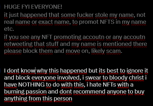 RealFinTheShark's tweet photo. HUGE FYI, PLEASE READ AND UNDERSTAND, once more im not behind this, please block any NFT accoutn using my name and any other accoutn reposting this persons stuff please and thank you https://t.co/PmXFrcl3hc