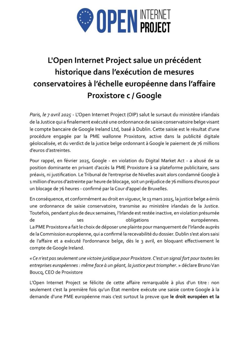 waxzce's tweet photo. Pour la première fois, deux États membres collaborent pour venir au secours d’une PME numérique et faire respecter le droit de la concurrence sans concession face à Google. @Proxistore  @OpenInternetPro https://t.co/PLKkGMKrGT