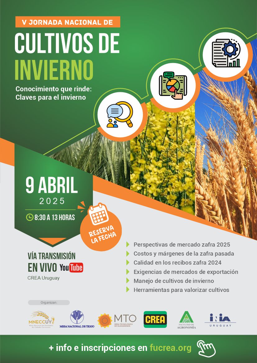 Culminamos una nueva Jornada de Cultivos de Invierno junto a <a href="/FUCREA/">CREA Uruguay</a> <a href="/FagroUdelar/">Facultad Agronomía</a>  <a href="/MGAPUruguay/">MGAP</a> <a href="/MesaCebada/">MNECC</a> <a href="/OleaginososUY/">Oleaginosos Uruguay</a> @MesaTrigo 

Si no pudo acompañarnos, le recordamos que la grabación está disponible en bit.ly/3RauwXZ

<a href="/INIA_UY/">INIA URUGUAY</a>