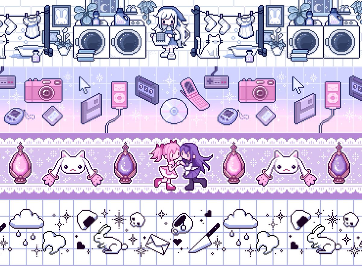 ghostsaibu's tweet image. My first washi tape designs! I hope you enjoy them ( •̀ᴗ•́ )♡
Pls tell me which is your fave!
#pixelart