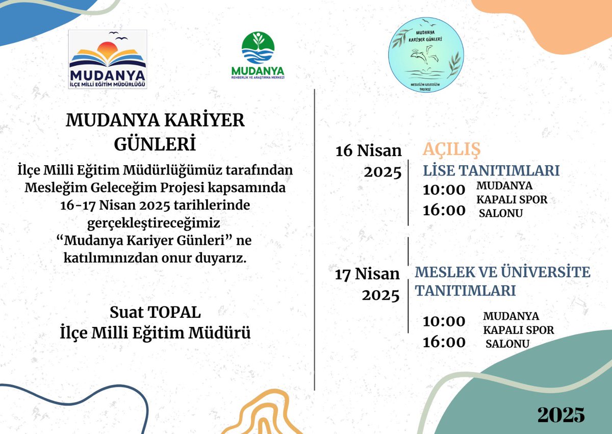 Mudanya Rehberlik ve Araştırma Merkezi (@mudanya_ram) on Twitter photo 2.sini düzenleyeceğimiz Mudanya Kariyer Günleri etkinliğine herkesi bekliyoruz.<a href="/MudanyaMem/">Mudanya İlçe Milli Eğitim Müdürlüğü</a> <a href="/MudanyaMem/">Mudanya İlçe Milli Eğitim Müdürlüğü</a> <a href="/MudanyaBel/">Mudanya Belediyesi</a> <a href="/bursailmem16/">Bursa İl Millî Eğitim Müdürlüğü</a> <a href="/MebOrgm/">Özel Eğitim ve Rehberlik Hiz. Genel Müdürlüğü</a> 2.sini düzenleyeceğimiz Mudanya Kariyer Günleri etkinliğine herkesi bekliyoruz.<a href="/MudanyaMem/">Mudanya İlçe Milli Eğitim Müdürlüğü</a> <a href="/MudanyaMem/">Mudanya İlçe Milli Eğitim Müdürlüğü</a> <a href="/MudanyaBel/">Mudanya Belediyesi</a> <a href="/bursailmem16/">Bursa İl Millî Eğitim Müdürlüğü</a> <a href="/MebOrgm/">Özel Eğitim ve Rehberlik Hiz. Genel Müdürlüğü</a>