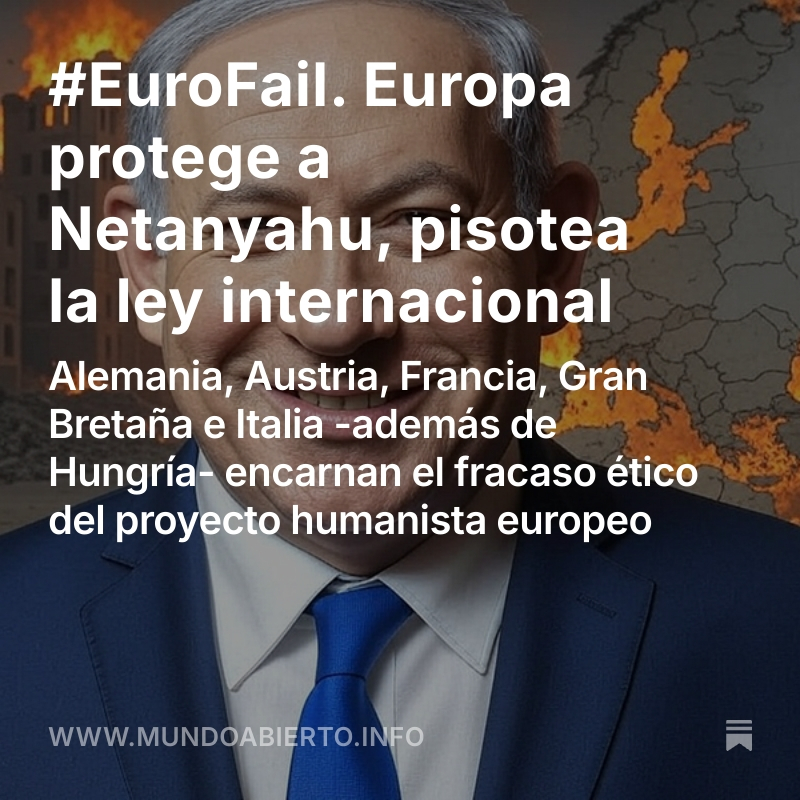 temoris's tweet photo. #EuroFail
Con actos vergonzosos que serán recordados como un punto de inflexión, Europa está torpedeando el sistema internacional de justicia que ayudó a construir.

Solo para proteger a un criminal de guerra, Netanyahu: Alemania, Austria, Francia, Gran Bretaña e Italia -además de Hungría- encarnan el fracaso ético del proyecto humanista europeo.

Lee mi análisis aquí: https://t.co/tjqKsyHseh