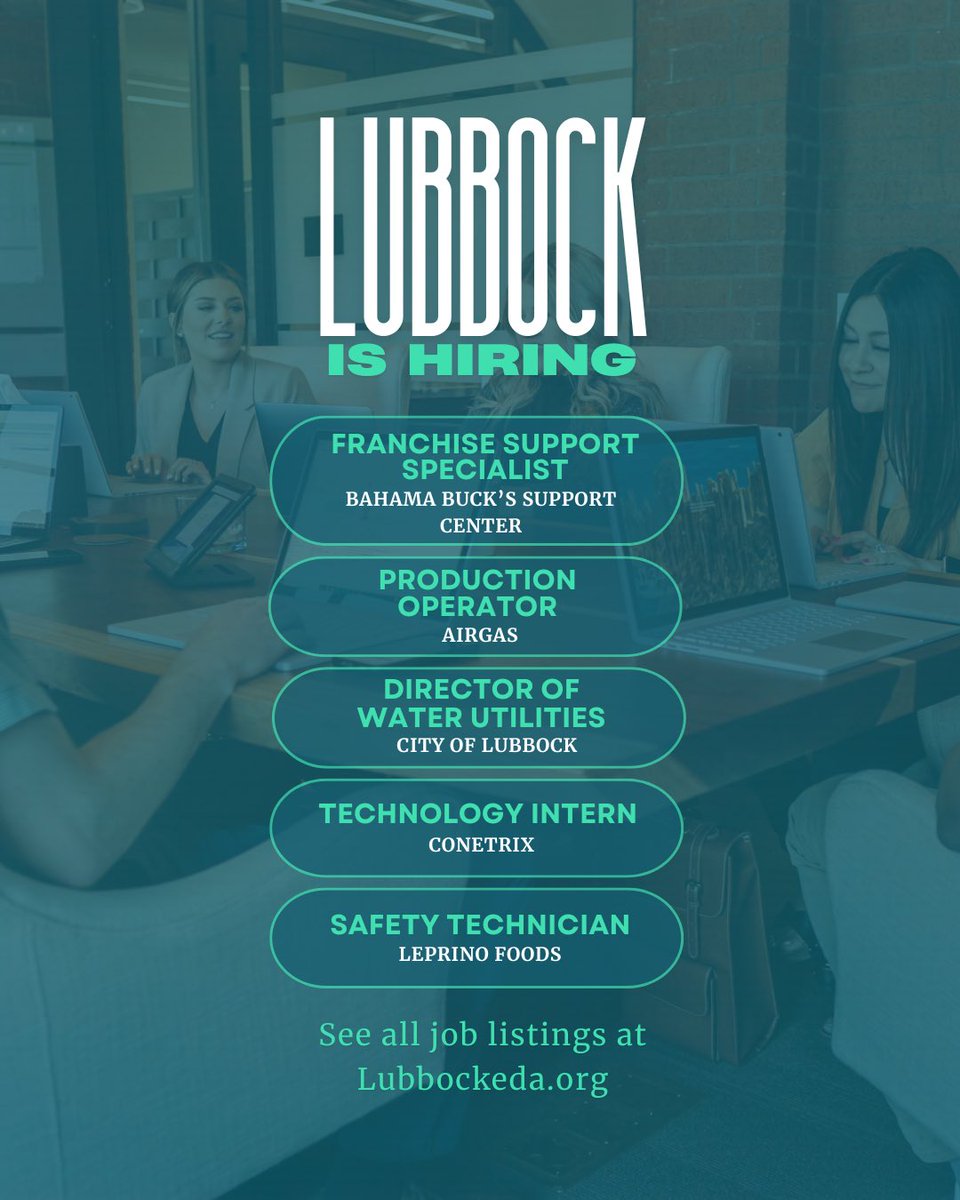 📥 Check out the latest job postings in Lubbock, Texas! 

See these jobs &amp; more on our website: lubbockeda.org/working-in-lub…

#jobsearch #work #job #lubbock #lubbocktx #jobopportunity #jobsinlubbock #workinlubbock #careerchange #career #jobseekers