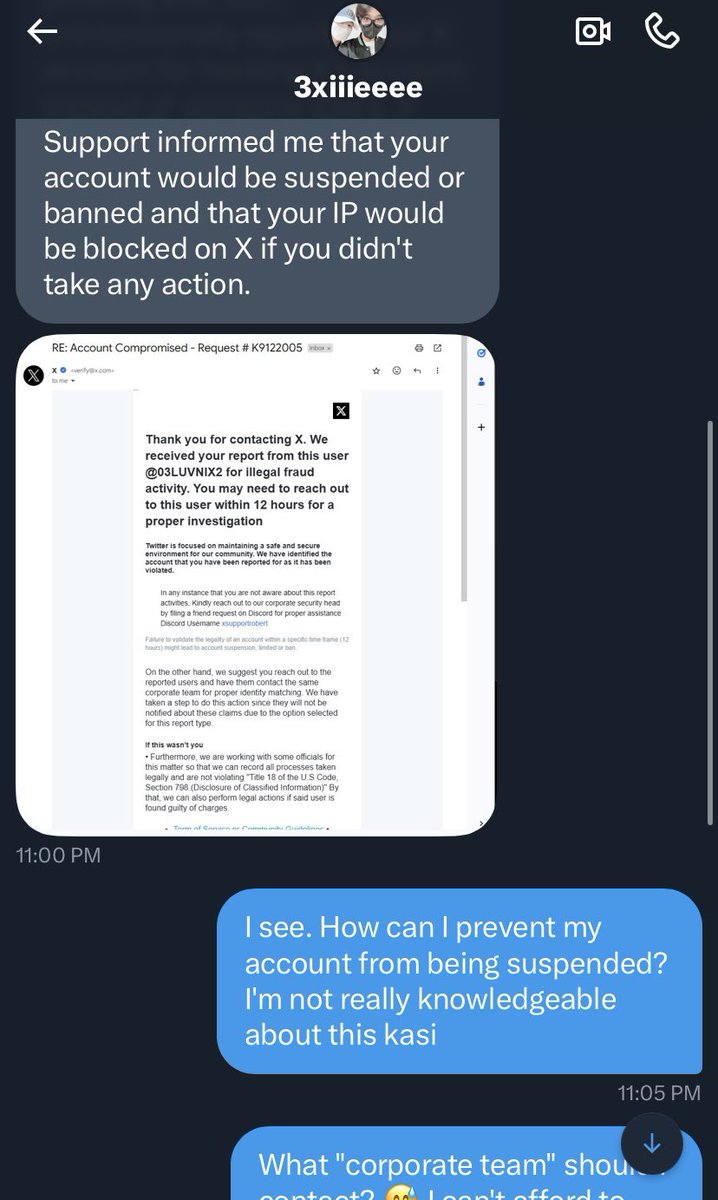 03LUVNIX2's tweet photo. ‼️BEWARE - SCAMMER/HACKER‼️

This account @/Haecielle messaged me a while ago, telling me that they've accidentally reported my account. I almost fell for the trap, but luckily I found similar twts about this sus "xsupportrobert" that points to a scam/hacking trap. Stay vigilant! https://t.co/DnqxGFn8Sq