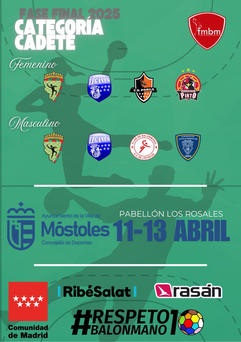 📍 Presentado el Sector Cadete (M/F) en el <a href="/AytoMostoles/">Ayuntamiento de Móstoles</a> con el alcalde Manuel Bautista, el concejal de deportes Ángel Álvarez y el presidente de <a href="/CBMostoles/">Balonmano Móstoles</a>, José Ignacio González.
🗓️ 11 al 13 de abril
📍 Pabellón Los Rosales
¡Nos vemos en la pista!
#FMBM #BalonmanoMadrid