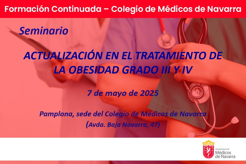 Medena Navarra (@medenacolegio) on Twitter photo 🩺 SEMINARIO: Actualización en el tratamiento de la obesidad grado III y IV.
📅 Fecha: 7 mayo 2025
⏰ Horario: 16 a 20 h
📍 Sede Colegio de Médicos de Navarra (Avda. Baja Navarra, 47).
🔗 Inscríbete antes del 5 de mayo: colegiodemedicos.es/actividades/
#Obesidad <a href="/salud_na/">Salud - Osasuna</a> 🩺 SEMINARIO: Actualización en el tratamiento de la obesidad grado III y IV.
📅 Fecha: 7 mayo 2025
⏰ Horario: 16 a 20 h
📍 Sede Colegio de Médicos de Navarra (Avda. Baja Navarra, 47).
🔗 Inscríbete antes del 5 de mayo: colegiodemedicos.es/actividades/
#Obesidad <a href="/salud_na/">Salud - Osasuna</a>