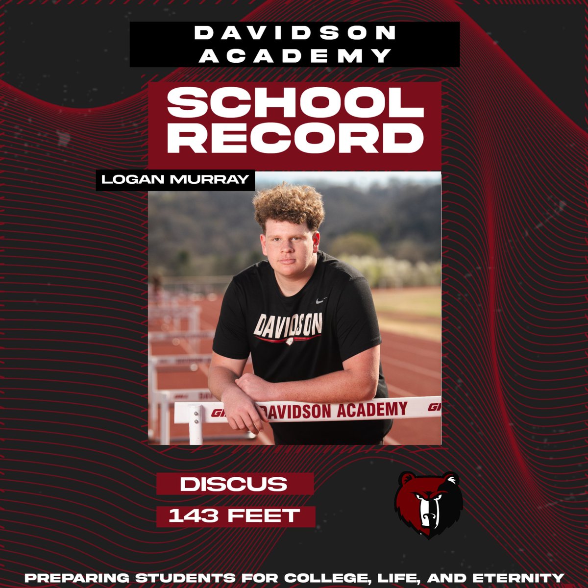 Davidson Academy Football (@bearsdavidson) on Twitter photo Congrats to Sophomore Left Tackle <a href="/LoganMurray2027/">Logan Murray</a> for breaking the school record in the discus yesterday!
The school record was previously held by <a href="/GC3_theonly1/">Glenn Seabrooks</a>
<a href="/athletics_da/">DA Athletics</a> <a href="/davidsonacademy/">Davidson Academy</a> Congrats to Sophomore Left Tackle <a href="/LoganMurray2027/">Logan Murray</a> for breaking the school record in the discus yesterday!
The school record was previously held by <a href="/GC3_theonly1/">Glenn Seabrooks</a>
<a href="/athletics_da/">DA Athletics</a> <a href="/davidsonacademy/">Davidson Academy</a>
