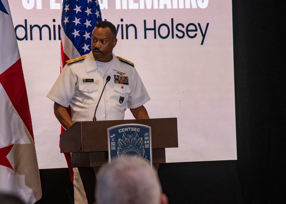 Southcom's tweet photo. The Central American Security Conference #CENTSEC25 underway in #Panama brings together @DeptofDefense leaders, led by @SecDef Pete Hegseth, & regional security counterparts to discuss cooperation to address shared challenges & threats in Central America. This year's conference is focused on regional defense through joint operations & cybersecurity. @USEmbPAN  @WHAAsstSecty