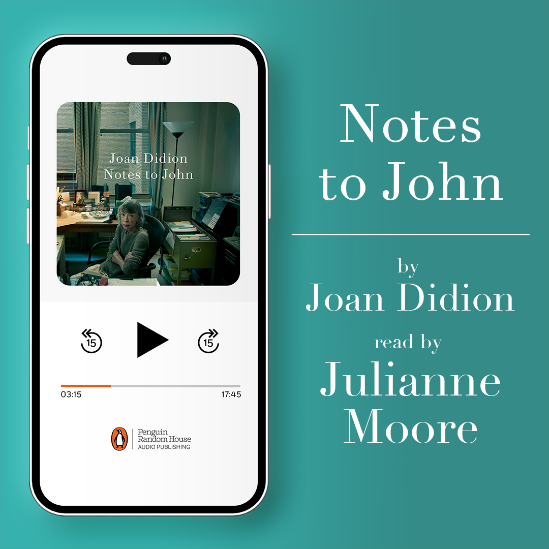 Penguin Random House Audio 🎧 📚 (@prhaudio) on Twitter photo We’re less than 2 weeks away from the release of Joan Didion’s new audiobook NOTES TO JOHN, read by Julianne Moore!!
Preorder your audiobook download today: bit.ly/43LlJDx
<a href="/AAKnopf/">Alfred A. Knopf</a> <a href="/4thEstateBooks/">4th Estate Books</a> We’re less than 2 weeks away from the release of Joan Didion’s new audiobook NOTES TO JOHN, read by Julianne Moore!!
Preorder your audiobook download today: bit.ly/43LlJDx
<a href="/AAKnopf/">Alfred A. Knopf</a> <a href="/4thEstateBooks/">4th Estate Books</a>