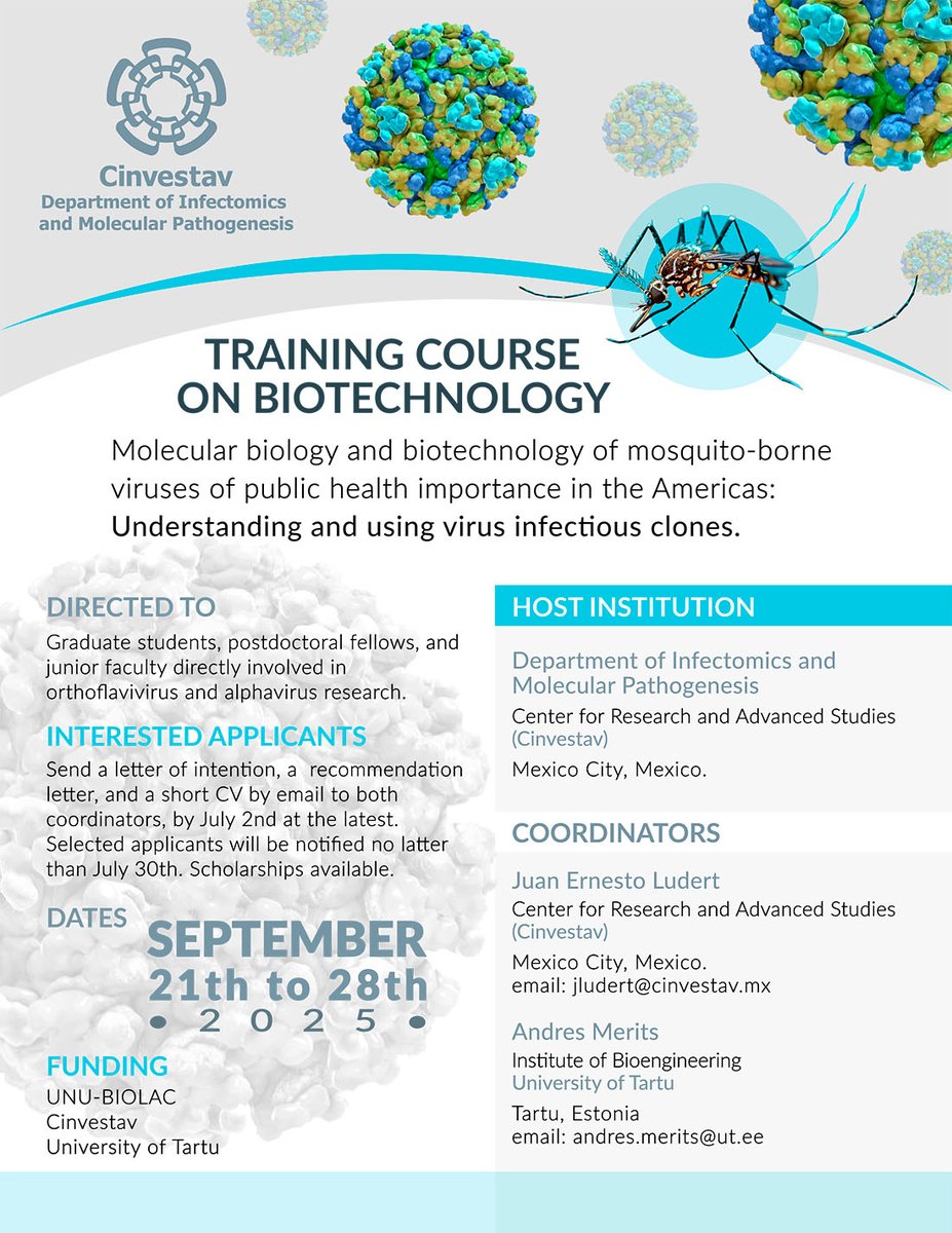 UNU-BIOLAC (@unubiolac) on Twitter photo 📢 Applications open!
🎓 Scholarships available.
⏳ Deadline: July 2nd, 2025
🦟🦠🧬🦟🦠🧬🦟🦠🧬
Learn to produce infectious clones of mosquito-borne RNA viruses from cDNA that can be genetically manipulated for research purposes.
+ info unu.edu/biolac/announc… <a href="/pahowho/">PAHO/WHO</a> 📢 Applications open!
🎓 Scholarships available.
⏳ Deadline: July 2nd, 2025
🦟🦠🧬🦟🦠🧬🦟🦠🧬
Learn to produce infectious clones of mosquito-borne RNA viruses from cDNA that can be genetically manipulated for research purposes.
+ info unu.edu/biolac/announc… <a href="/pahowho/">PAHO/WHO</a>