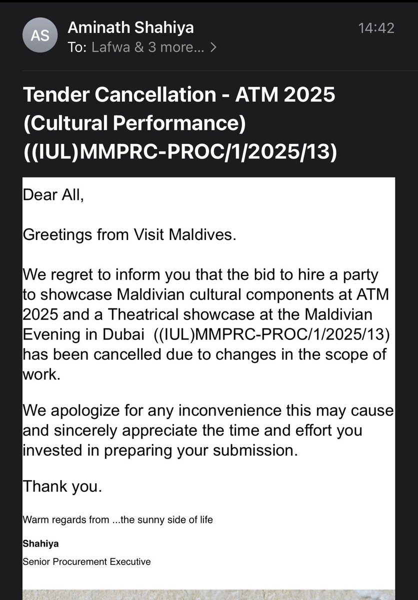 HKurusee's tweet photo. Blatant daylight corruption happening at MMPRC. When @kudiiThaufeeq was MD, this sort of thing happened. Now under @shiuree, we’re seeing it repeating. Power really corrupts people.

MMPRC has cancelled ATM 2025 bid cause they didn’t want to award it to Habeys Bodu Beru, using the excuse of a “change in scope”.

“Change in scope” is the most commonly abused excuse for cancelling tenders, everyone knows it. This trick is used by many SOEs when the preferred party doesn't win. Now that everyone knows the competing bid prices, when they reopen the tender, there’s no competition. It’s a rerun with a fixed outcome.