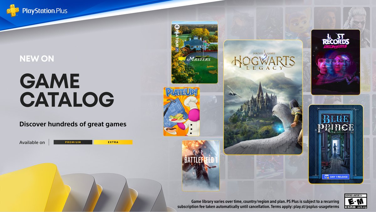 The PlayStation Plus Game Catalog for April includes:

🪄 Hogwarts Legacy
🏠 Blue Prince
❤️‍🔥 Lost Records: Bloom &amp; Rage - Tape 2
⛳ EA Sports PGA Tour
…and more.

The full lineup: play.st/4j5DK4a