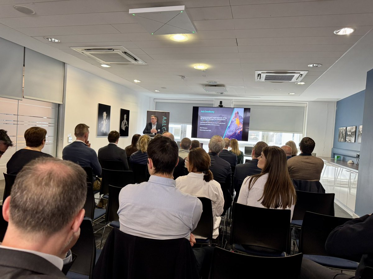 ChartAccsUlster's tweet photo. We were pleased to run a seminar looking at the latest legal and tax considerations for Family Business Succession in partnership with @ALGoodbody this morning. Really great overview from Mark Thompson and Gemma Johnson @GrantThorntonNI https://t.co/F7yxb6F7bE