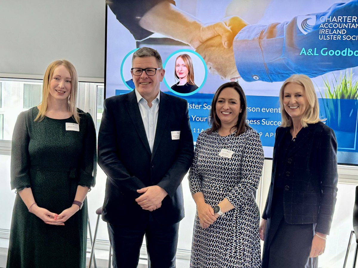 ChartAccsUlster's tweet photo. We were pleased to run a seminar looking at the latest legal and tax considerations for Family Business Succession in partnership with @ALGoodbody this morning. Really great overview from Mark Thompson and Gemma Johnson @GrantThorntonNI https://t.co/F7yxb6F7bE