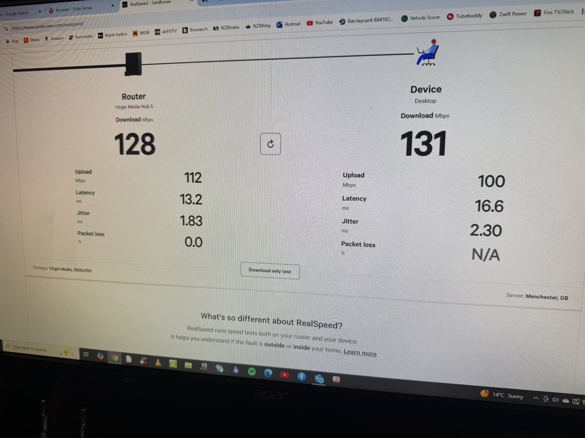 See <a href="/virginmedia/">Virgin Media ❤️</a> is still happy to charge me for 1000meg broadband yet this is all I get….

3 engineers in the last 2 weeks and still utter rubbish. Last engineer was soo rude aswell.