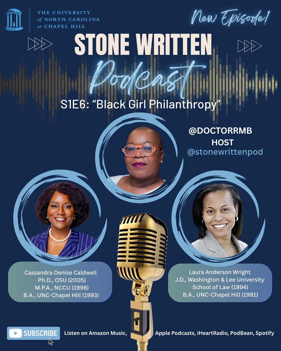 NEW! In this episode of "Stone Written," join host Dr. Rhon, Director of the Stone Center, as she welcomes two remarkable guests, Dr. Cassandra Denise Caldwell and Laura Anderson Wright to discuss the enduring impact &amp; future potential of the Stone Center: go.unc.edu/x9X3Y
