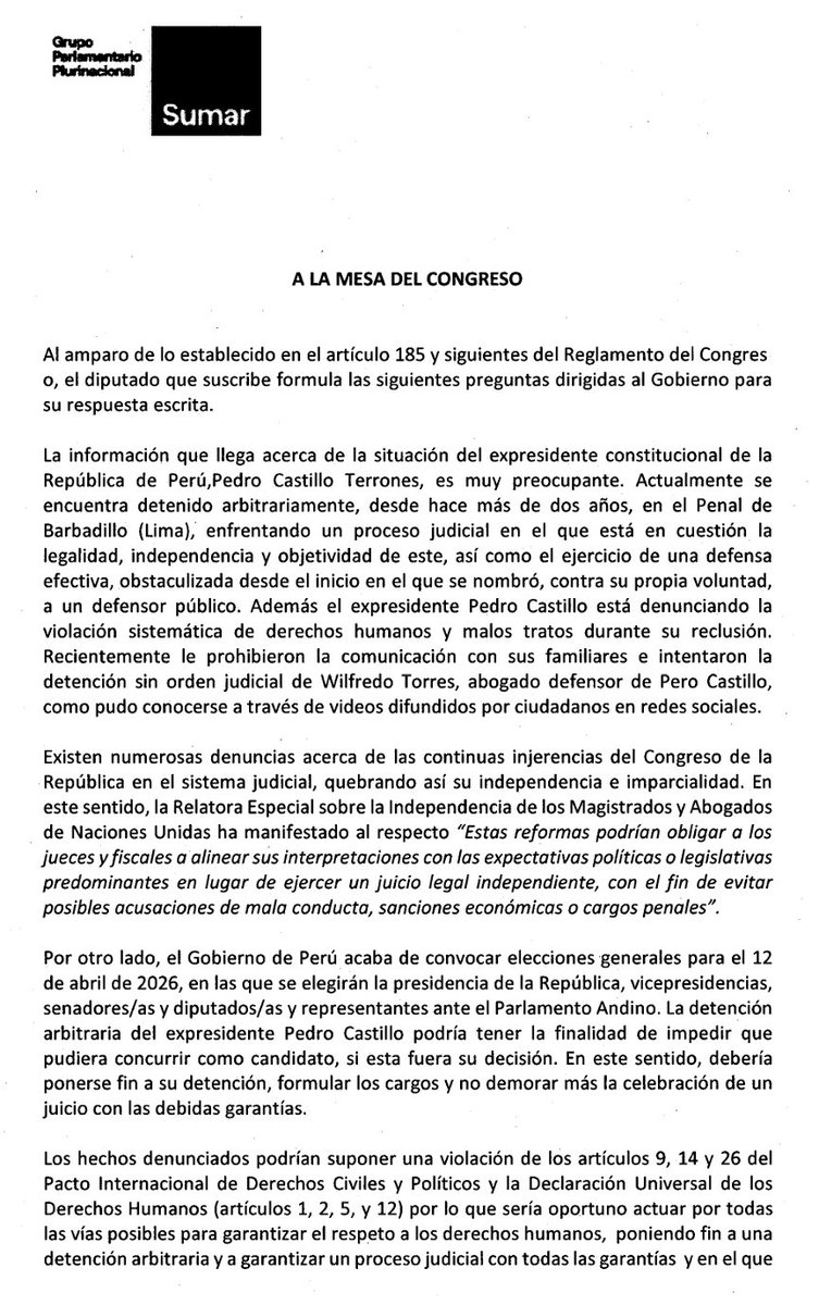 EnriqueSantiago's tweet photo. Esta es la iniciativa parlamentaria que hemos registrado y en la que se detallan las vulneraciones de derechos humanos que se están produciendo en este caso de lawfare que busca impedir la voluntad popular. https://t.co/GiqcsJW6L1