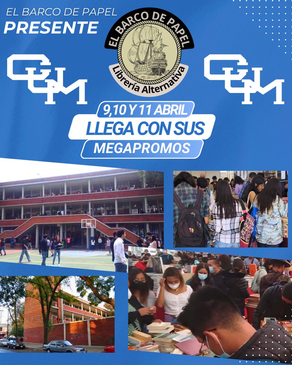 Estamos en el
CENTRO UNIVERSITARIO MÉXICO(CUM)
 con nuestras megapromos. 
L@s esperamos de 8 am a 3 pm.
#ElBarcoDePapel #CUM