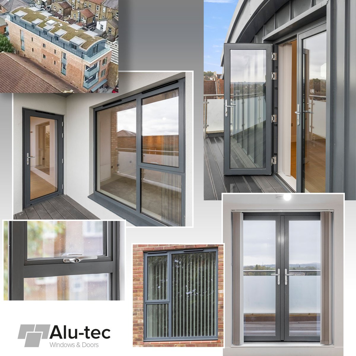 Fab images received from our London customer Windows 2020 Ltd of their install at a site in Waltham Forest. We fabricated the doors &amp; windows for the apartments in RAL7012 Basalt Grey aluminium profile and finished with satin hardware for that industrial look. 
#essexmanufacturer