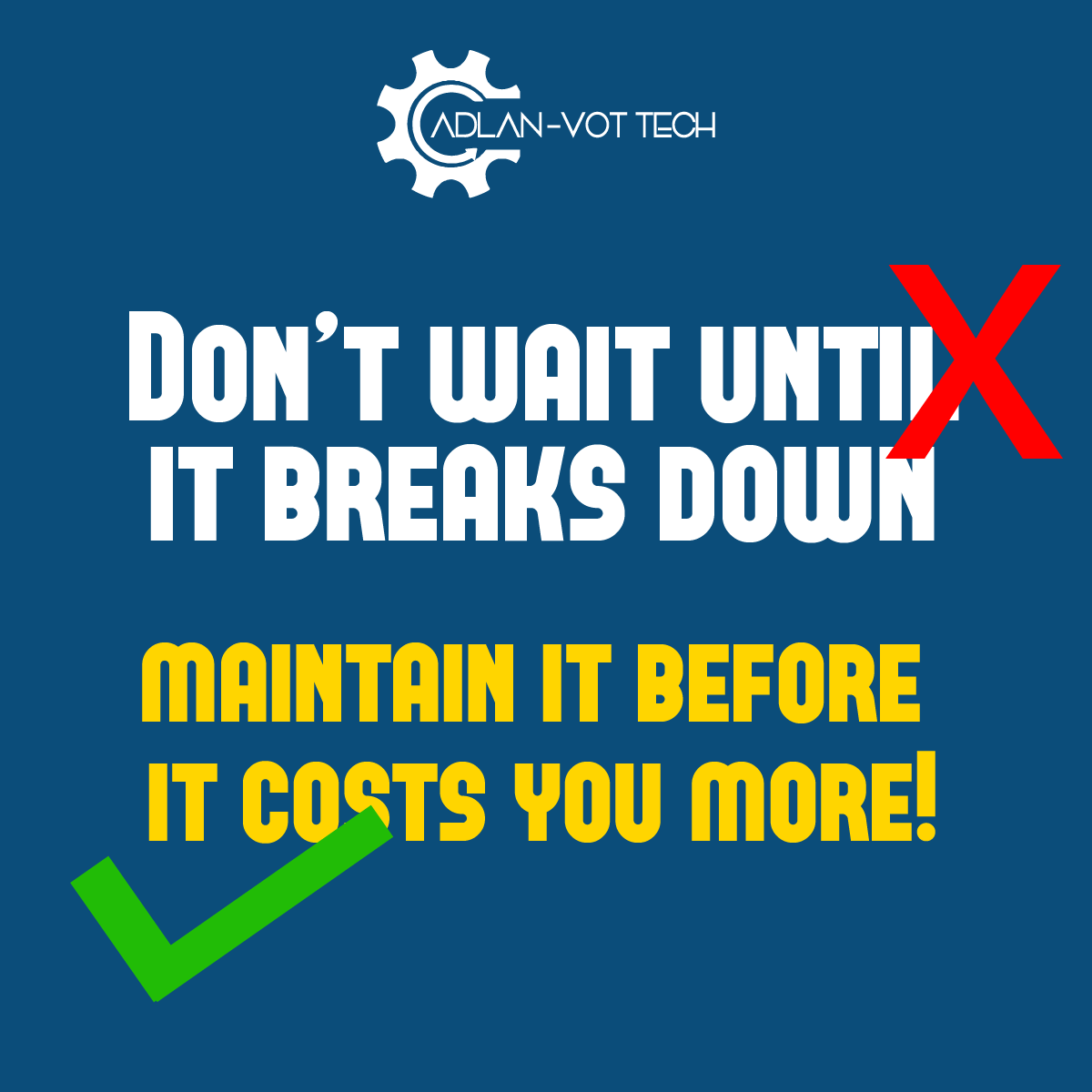 AdlanVot's tweet image. #WorkSmartWednesday Tip

Don’t wait till it breaks – preventive maintenance saves money &amp;amp; downtime.

This week:

Check belts &amp;amp; bearings
Fix minor faults early
Keep machines running smooth
At Adlan Vottech, we repair, fabricate, and keep you moving.

#AdlanVottech #MachineRepair