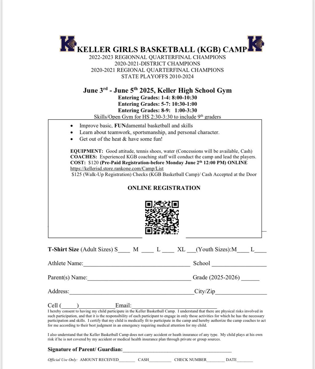 Keller Girls Hoops (@kgb_hoops) on Twitter photo KGB CAMP is open for registration! We can’t wait to see you beat the heat with us!
<a href="/KISDAthletics/">Keller ISD Athletics</a> <a href="/KHSBooster/">KHS Athletic Booster</a> <a href="/IndianSpringsMS/">Indian Springs MS</a> <a href="/KMS_Athletics1/">Keller Middle School Athletics</a> KGB CAMP is open for registration! We can’t wait to see you beat the heat with us!
<a href="/KISDAthletics/">Keller ISD Athletics</a> <a href="/KHSBooster/">KHS Athletic Booster</a> <a href="/IndianSpringsMS/">Indian Springs MS</a> <a href="/KMS_Athletics1/">Keller Middle School Athletics</a>