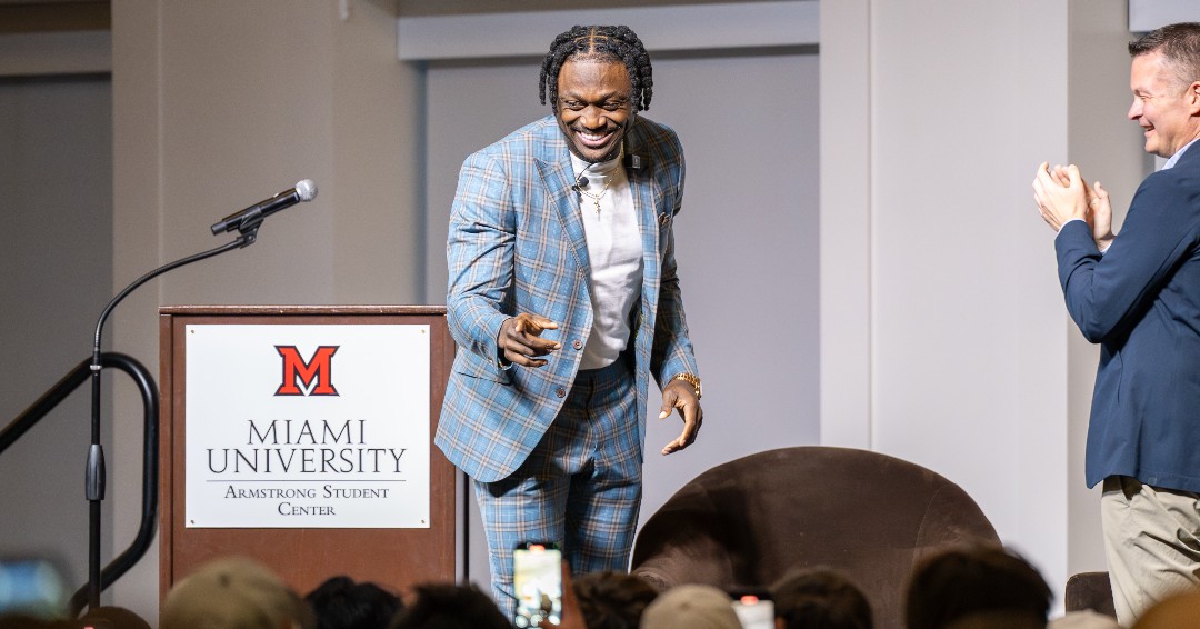 Miami University (@miamiuniversity) on Twitter photo We were honored to welcome Super Bowl champion <a href="/1kalwaysopen_/">AJ BROWN</a> to Miami during Stress Less Week. Over 750 students heard his powerful message on purpose, discipline & mental health. Thank you, A.J., for your inspiring words! #MiamiOH #LoveAndHonor
🔗: bit.ly/4i79K6s We were honored to welcome Super Bowl champion <a href="/1kalwaysopen_/">AJ BROWN</a> to Miami during Stress Less Week. Over 750 students heard his powerful message on purpose, discipline & mental health. Thank you, A.J., for your inspiring words! #MiamiOH #LoveAndHonor
🔗: bit.ly/4i79K6s