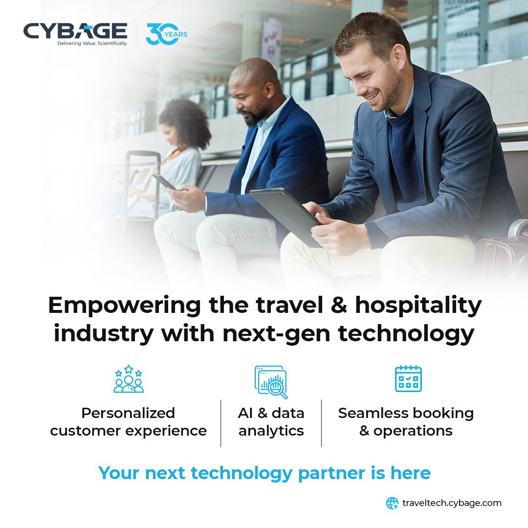 Cybagesoftware's tweet image. Unlock the Future of Travel with Cybage! 

From seamless booking experiences to cutting-edge AI-powered solutions, Cybage is revolutionizing the travel &amp;amp; hospitality industry with its tech expertise! 

Discover how we help businesses enhance customer experiences, boost…