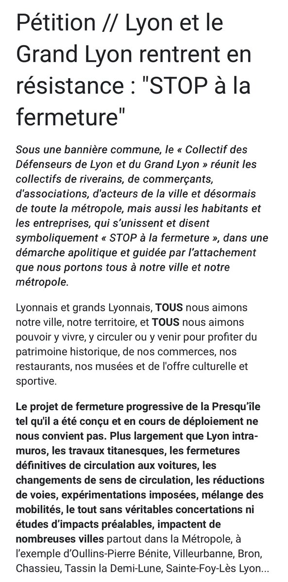 JM_Aulas's tweet photo. Gouverner une ville, diriger une entreprise, on y rencontre souvent la même alternative : on y crée de la valeur – donc du bien social – ou on la détruit.

À Lyon, depuis 2020, trop de décisions abîment ce lien essentiel entre développement, cohésion et vitalité économique. Le blocage du développement immobilier en est un marqueur fort : il freine la production de logements, l’attractivité du territoire et l’avenir de toute une génération.

La piétonnisation brutale de la Presqu’île est un autre symptôme de cette dérive. Je crois à une ville plus apaisée, plus verte, mais je ne crois pas à une écologie punitive, imposée sans concertation.

Il est temps d’écouter, de concerter, de construire des solutions de mobilité équilibrées et une stratégie urbaine qui réconcilie écologie, économie et justice sociale. Je me tiens à la disposition des commerçants, des riverains, des associations, des urbanistes et des experts pour engager ce dialogue.

#Lyon #Mobilité #Urbanisme #Logement #ÉcologiePragmatique #EcologieDeLaConcertation
#LesDéfenseursDeLyonEtDuGrandLyon