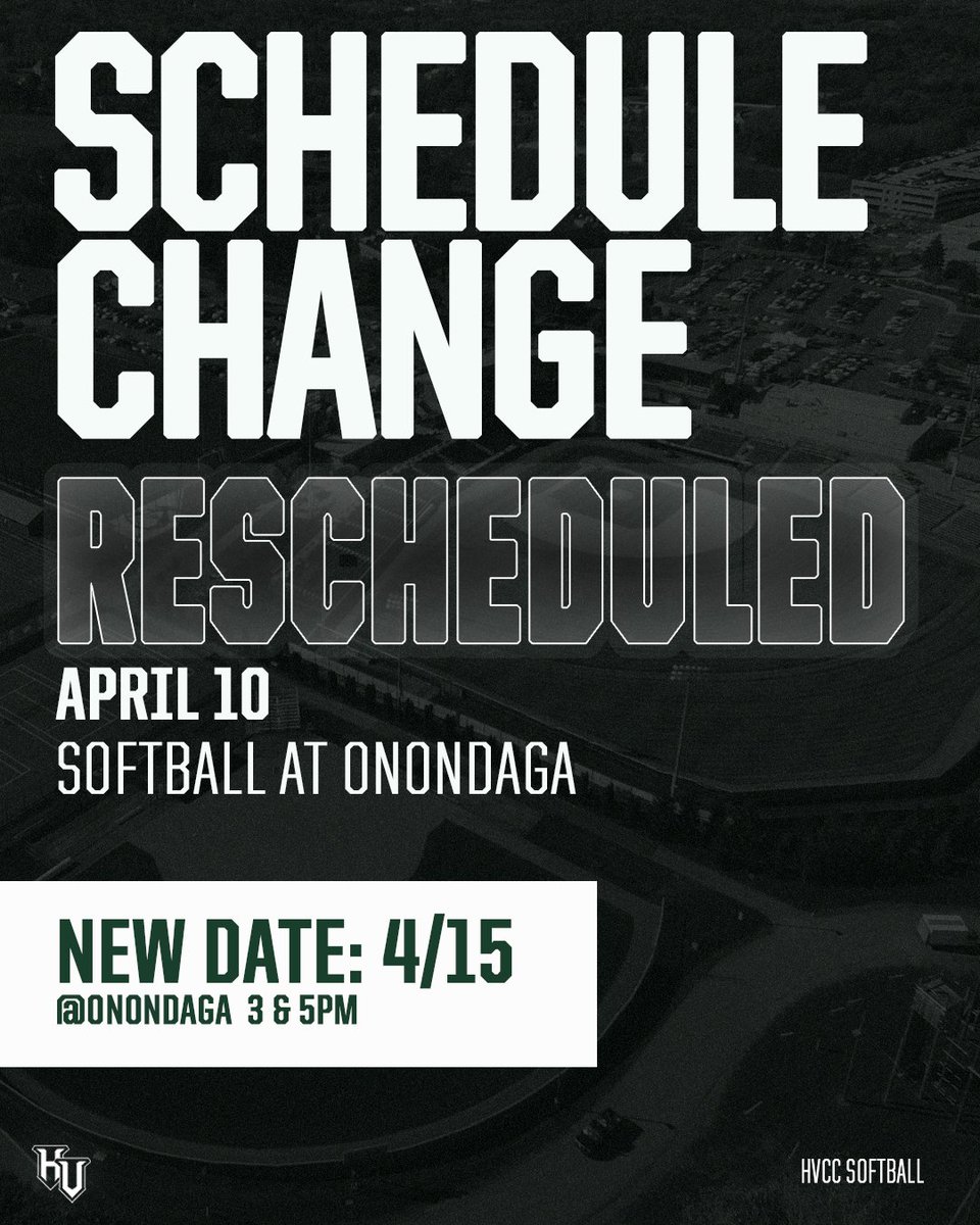 SCHEDULE CHANGE‼️
Tomorrow's softball game at Onondaga has been rescheduled to April 15th at 3 and 5pm! Stay up to date using hvccathletics.com
#hvccvikings @hvcc_softball