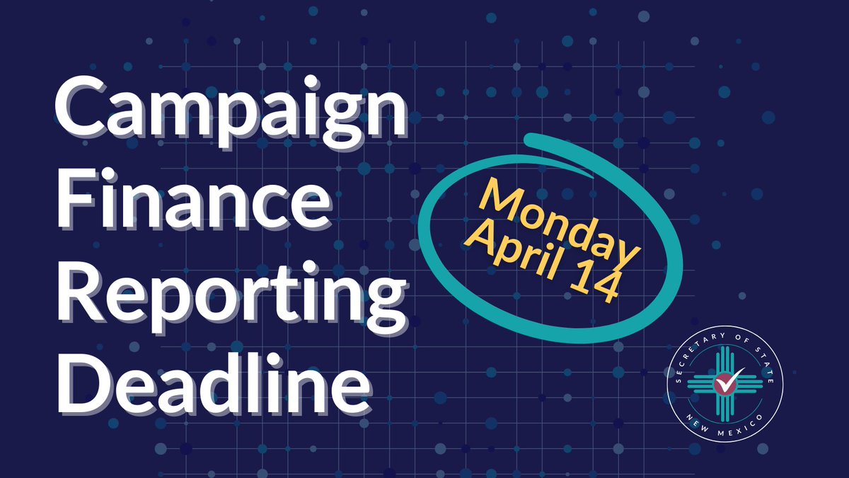 The first campaign finance report of 2025 is coming up soon. The First Biannual Report is due Monday, April 14, 2025 and covers January 1, 2025 – April 7, 2025. More info on our website here: sos.nm.gov/candidate-and-…